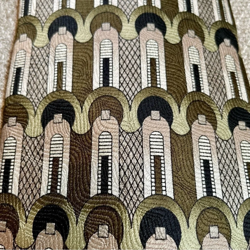 Franco Botia Vintage Art Deco 100% Silk Black Brown Green Champagne Classic Tie